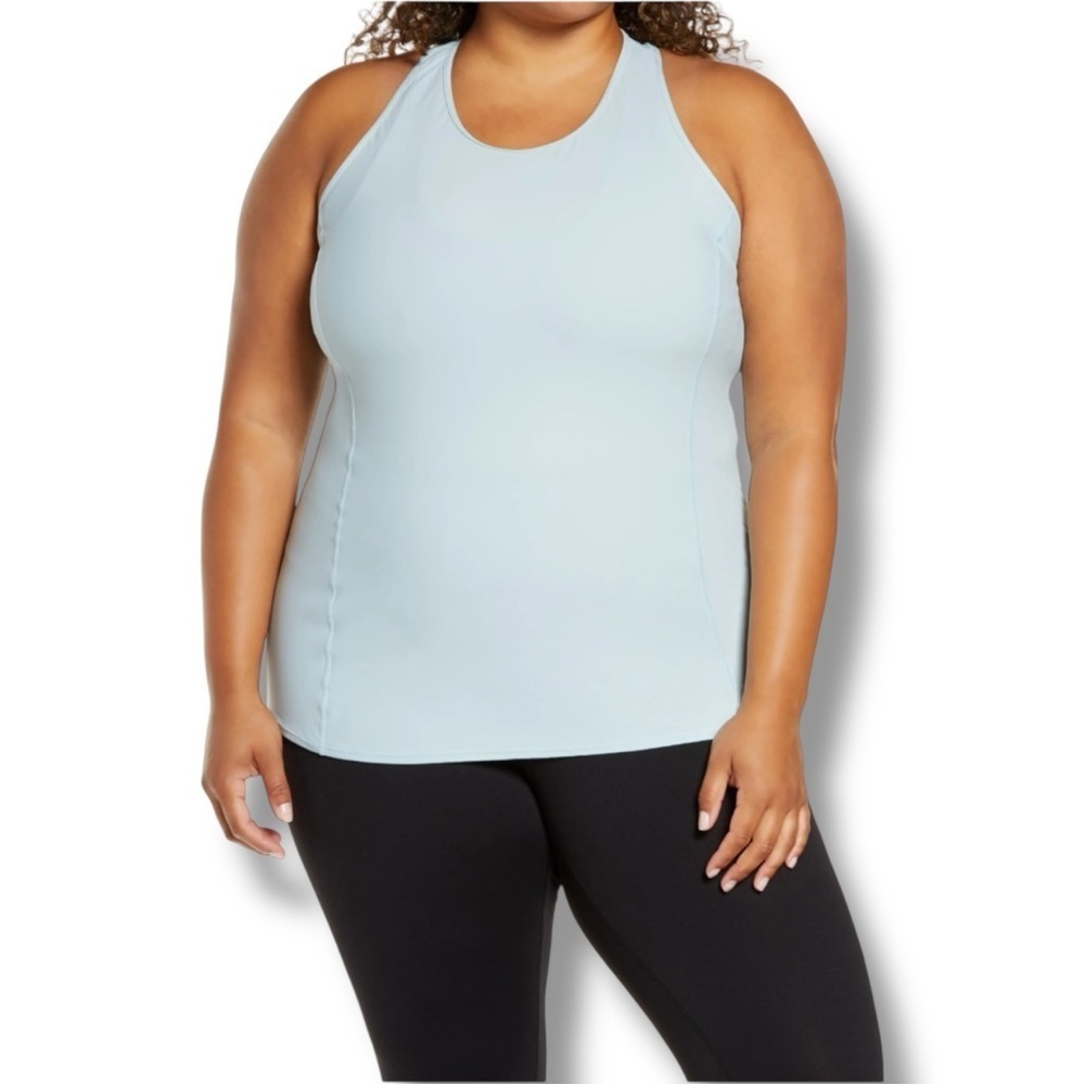 ZELLA Nova Perforated Racerback Tank - Blue Sterling Plus 2X
